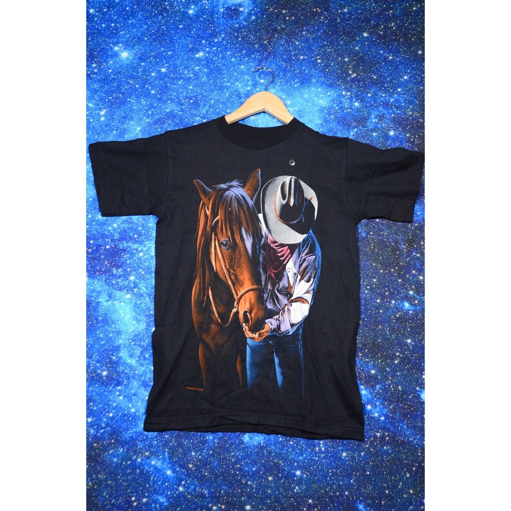 Vintage Habitat Shirt Mens Small Black‎ Cowboy Horse Graphic Tee Wilderness 90s